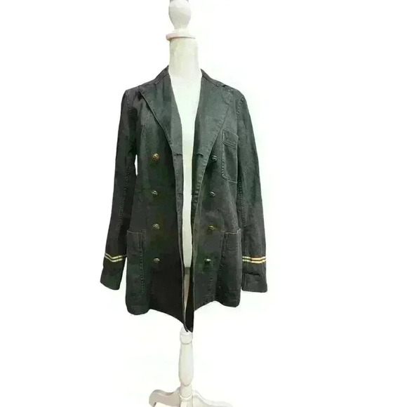 POLO by Ralph Lauren Black Cotton/Linen Military Jacket Coat Blazer Size 8 - Picture 2 of 16